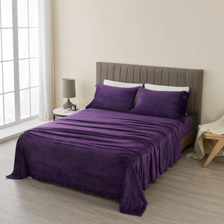 4-Piece Solid Jewel-Toned Plush Sheet - Velvet Luxe Collection