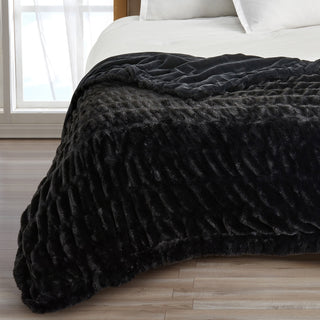 Faux Fur Reversible Throw Blanket, 50" x 60"