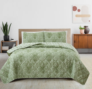 Floral Printed Microfiber Quilt Set - Adrianne Collection