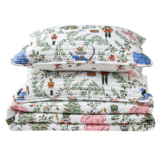 Holiday Printed Microfiber Reversible Quilt Set With Shams