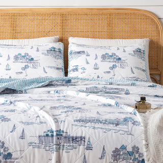 3-Piece Coastal Toile Quilt Set - Cape Elizabeth Collection