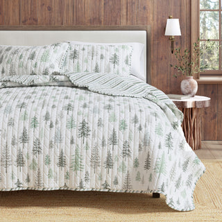 Rustic Lodge Trees Microfiber Reversible Quilt Set With Shams