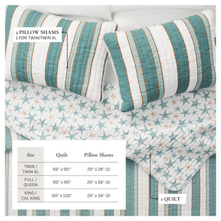 Reversible Coastal Striped Quilt Set with Shams
