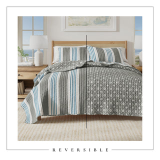 Coastal Stripe Microfiber Quilt Set With Shams