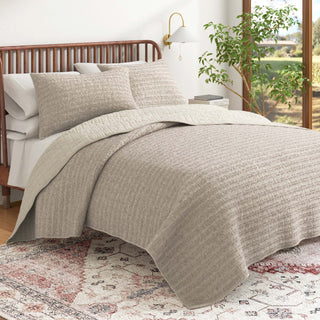 100% Cotton Garment Washed Honeycomb Waffle Quilt and Sham Set