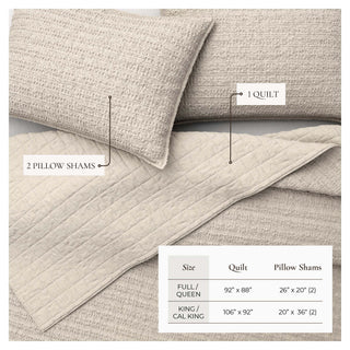 100% Cotton Garment Washed Honeycomb Waffle Quilt and Sham Set