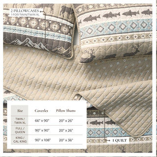 Wildlife Stripe Lodge Quilt Set With Shams