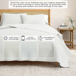 100% Cotton Garment Washed Honeycomb Waffle Quilt and Sham Set