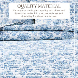 Holiday Toile Blue Microfiber Reversible Quilt Set With Shams