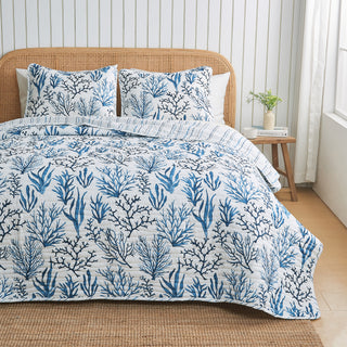 Coastal Navy Coral Quilt Set - Saelia Collection