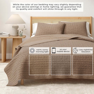 100% Cotton Garment Washed Honeycomb Waffle Quilt and Sham Set