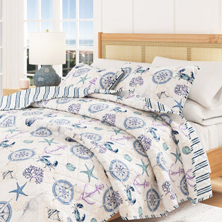 Nautical Microfiber Reversible Quilt Set With Shams