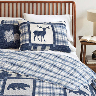 Nature & Plaid Patchwork Microfiber Reversible Quilt Set With Shams