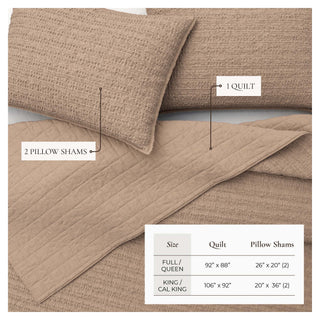 100% Cotton Garment Washed Honeycomb Waffle Quilt and Sham Set