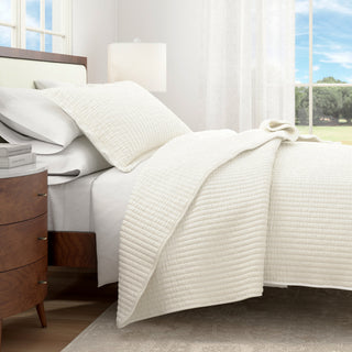 Detailed Channel Stitch Microfiber All-Season Quilt Set With Shams