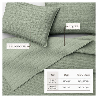 100% Cotton Garment Washed Honeycomb Waffle Quilt and Sham Set