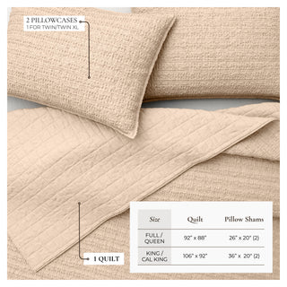 100% Cotton Garment Washed Honeycomb Waffle Quilt and Sham Set