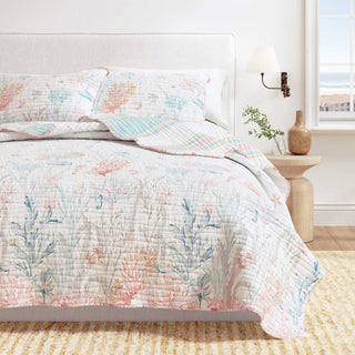 Coral Reversible Microfiber Quilt Set With Shams
