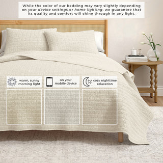 100% Cotton Garment Washed Honeycomb Waffle Quilt and Sham Set