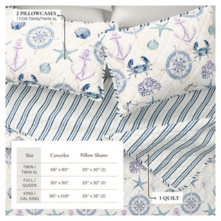 Nautical Microfiber Reversible Quilt Set With Shams