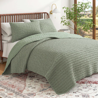 100% Cotton Garment Washed Honeycomb Waffle Quilt and Sham Set