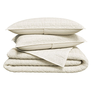 100% Cotton Garment Washed Honeycomb Waffle Quilt and Sham Set