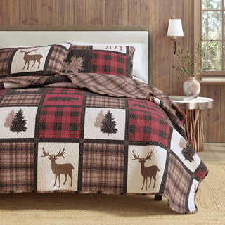 Nature & Plaid Patchwork Microfiber Reversible Quilt Set With Shams