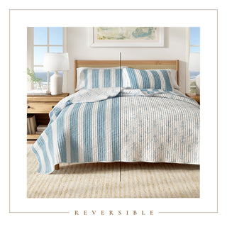 Stripes & Anchors Microfiber Reversible Quilt Set With Shams
