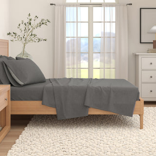 Cotton Blend Heathered Solid Flannel Sheet Set