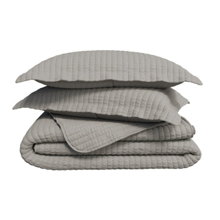 Detailed Channel Stitch Microfiber All-Season Quilt Set With Shams
