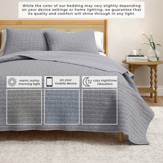 100% Cotton Garment Washed Honeycomb Waffle Quilt and Sham Set