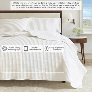 Detailed Channel Stitch Microfiber All-Season Quilt Set With Shams
