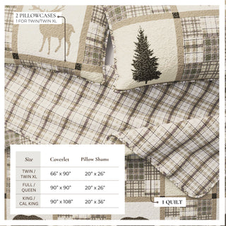 Lodge Plaid Patchwork Reversible Quilt Set With Shams