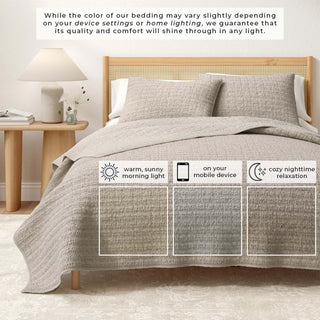 100% Cotton Garment Washed Honeycomb Waffle Quilt and Sham Set
