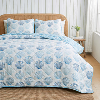 Coastal Blue Seashell Quilt Set - Cersi Collection