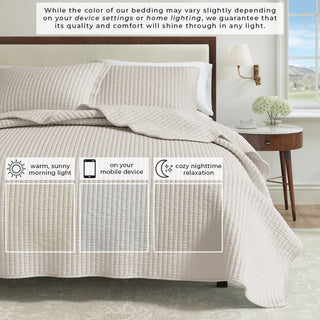 Detailed Channel Stitch Microfiber All-Season Quilt Set With Shams