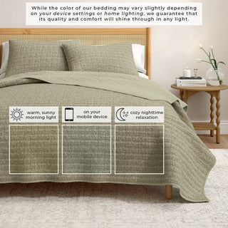 100% Cotton Garment Washed Honeycomb Waffle Quilt and Sham Set