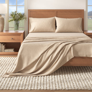 Cotton Blend Heathered Solid Flannel Sheet Set