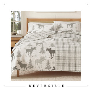 Reversible Moose Lodge Quilt Set With Shams