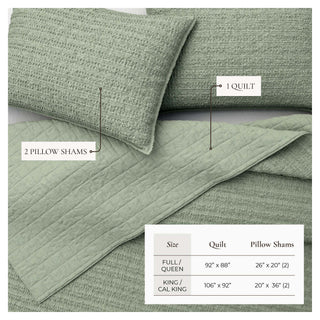 100% Cotton Garment Washed Honeycomb Waffle Quilt and Sham Set