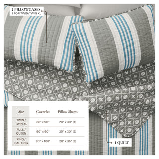 Coastal Stripe Microfiber Quilt Set With Shams