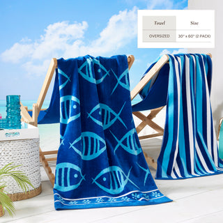 2 Pack 100% Cotton Printed Beach Towel