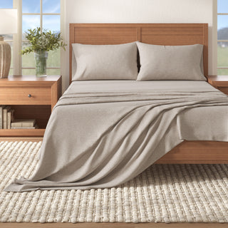 Cotton Blend Heathered Solid Flannel Sheet Set