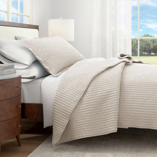Detailed Channel Stitch Microfiber All-Season Quilt Set With Shams