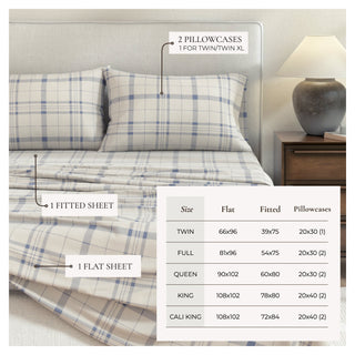 100% Turkish Cotton Plaid Flannel Sheet Sets