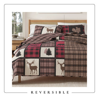 Lodge Plaid Patchwork Reversible Quilt Set With Shams