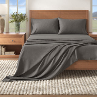 Cotton Blend Heathered Solid Flannel Sheet Set