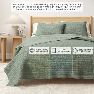100% Cotton Garment Washed Honeycomb Waffle Quilt and Sham Set