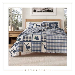 Nature & Plaid Patchwork Microfiber Reversible Quilt Set With Shams