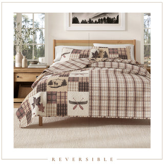 Rustic Lodge Patchwork Microfiber Reversible Quilt Set With Shams